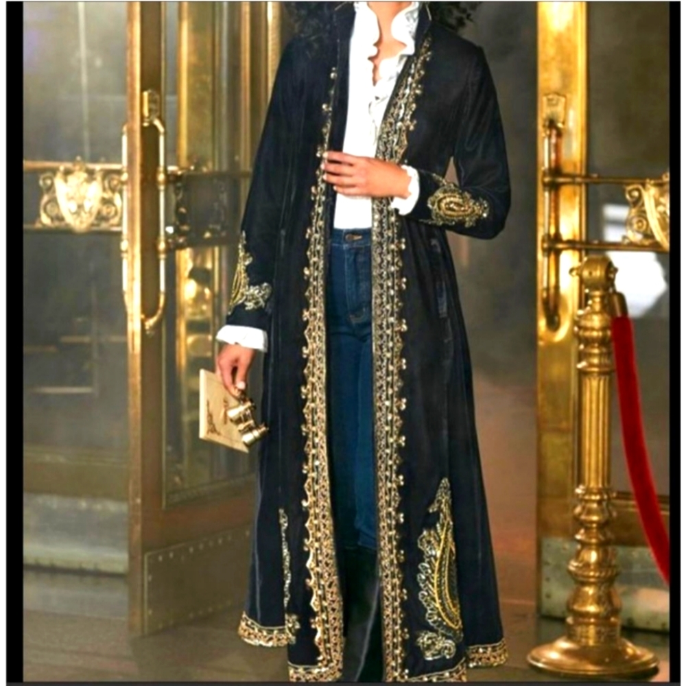 Soft Surroundings RARE Heritage black velvet embellished duster- XS